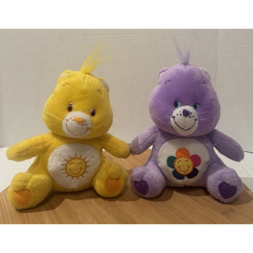 Vintage 2004 Care Bear Funshine Bear and Harmony Bear Plush 7"